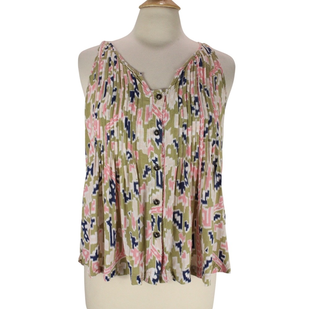 Anthropologie Maeve Tank Top Size 6 AZTEC‎  Button Up Pleated